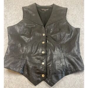 Wilsons Leather Black Vest Snap Front Western Biker Womens Large Vintage Y2K